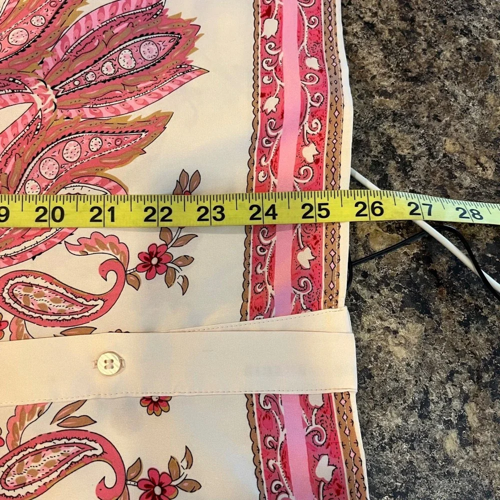 Rachel Zoe Paisley Button Down Blouse Pink Boho Lightweight Medium - Picture 9 of 9